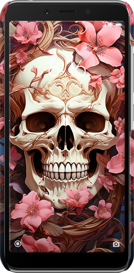 3D пластиковый матовый чехол Череп в розовых цветах для Xiaomi Redmi 6 - 5965m-1521 изображение 
