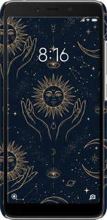 3D пластиковый матовый чехол Celestial Harmony: Sun & Moon Gold Mystic Pattern для Xiaomi Redmi 6A - 6778m-1531 изображение 