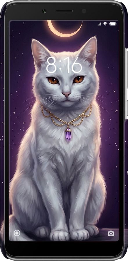 3D пластиковый матовый чехол Mystic White Cat Gothic Dark Purple Gold для Xiaomi Redmi 6A - 6805m-1531 изображение 