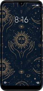3D пластиковий матовий чехол Celestial Harmony: Sun & Moon Gold Mystic Pattern для Xiaomi Redmi 7 - 6778m-1669 изображение 