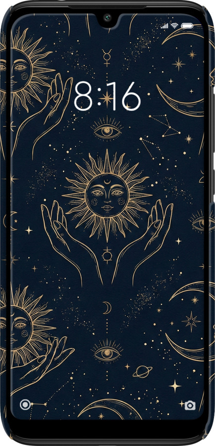 3D пластиковий матовий чехол Celestial Harmony: Sun & Moon Gold Mystic Pattern для Xiaomi Redmi 7 - 6778m-1669 изображение 