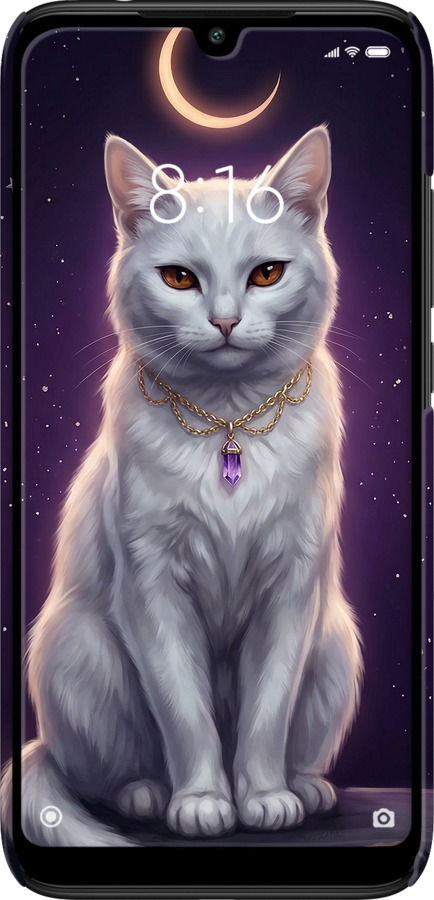 3D пластиковый матовый чехол Mystic White Cat Gothic Dark Purple Gold для Xiaomi Redmi 7 - 6805m-1669 изображение 