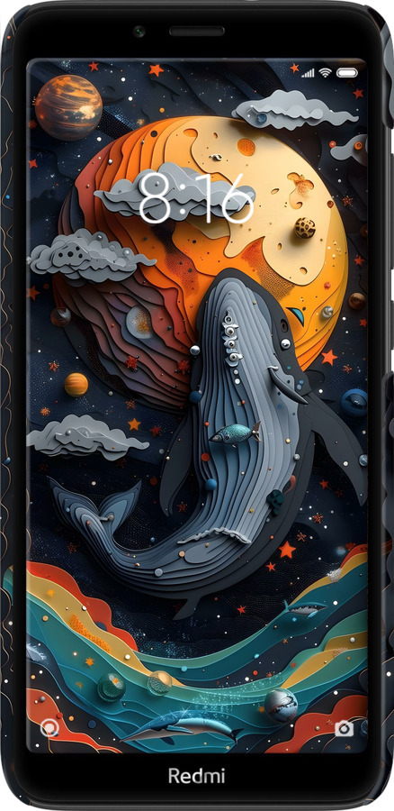 3D пластиковий матовий чехол Кит у космосі для Xiaomi Redmi 7A - 6328m-1716 изображение 