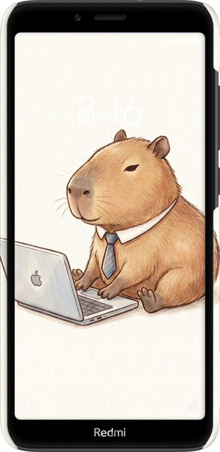 3D пластиковый матовый чехол Funny Capybara CEO Working для Xiaomi Redmi 7A - 6777m-1716 изображение 