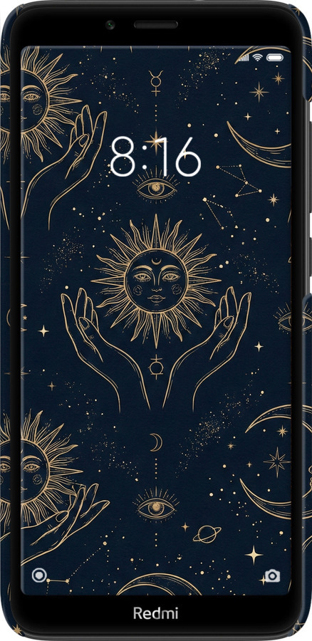 3D пластиковий матовий чехол Celestial Harmony: Sun & Moon Gold Mystic Pattern для Xiaomi Redmi 7A - 6778m-1716 изображение 