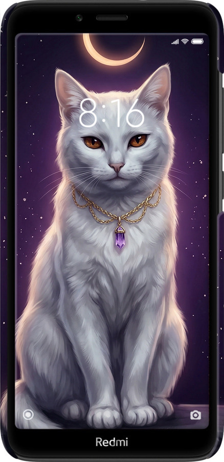 3D пластиковый матовый чехол Mystic White Cat Gothic Dark Purple Gold для Xiaomi Redmi 7A - 6805m-1716 изображение 
