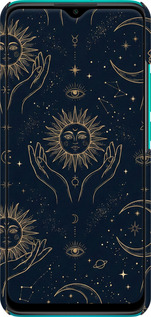 3D пластиковий матовий чехол Celestial Harmony: Sun & Moon Gold Mystic Pattern для Xiaomi Redmi 9 - 6778m-2019 изображение 