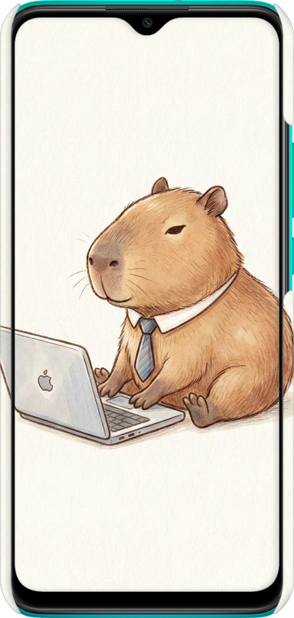 3D пластиковий матовий чехол Funny Capybara CEO Working для Xiaomi Redmi 9 - 6777m-2019 изображение 