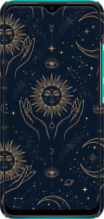 3D пластиковий матовий чехол Celestial Harmony: Sun & Moon Gold Mystic Pattern для Xiaomi Redmi 9 - 6778m-2019 изображение 