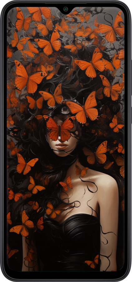Силиконовый чехол Девушка с оранжевыми бабочками для Xiaomi Redmi 9C - 5941u-2035 изображение 