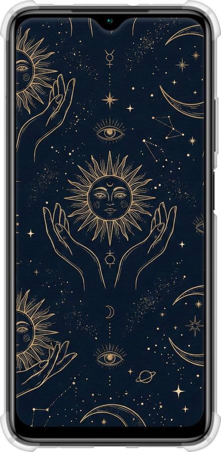 Силикон с усиленными углами чехол Celestial Harmony: Sun & Moon Gold Mystic Pattern для Xiaomi Redmi 9T - 6778sp-2257 изображение 