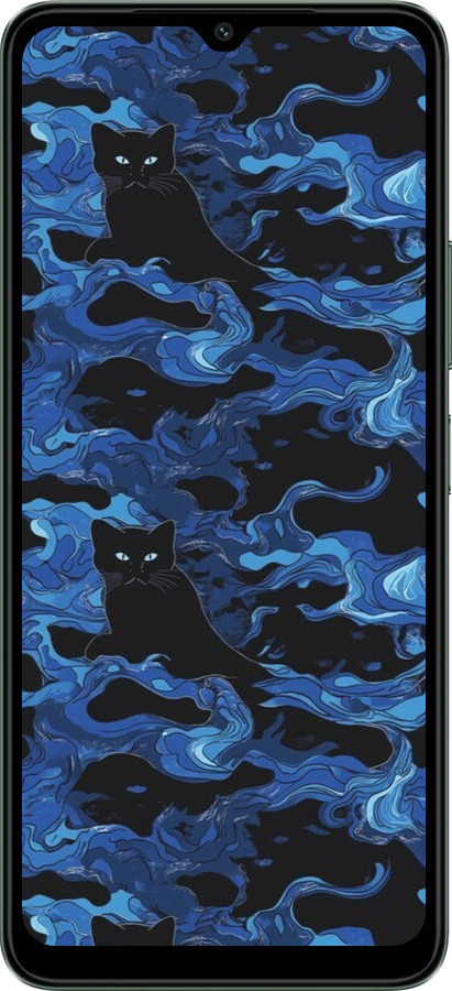 TPU чехол Абстрактный узор черных котов на синем фоне для Xiaomi Redmi A3 - 6525b-3657 изображение 