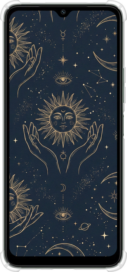 Силикон с усиленными углами чехол Celestial Harmony: Sun & Moon Gold Mystic Pattern для Xiaomi Redmi A3 - 6778sp-3657 изображение 
