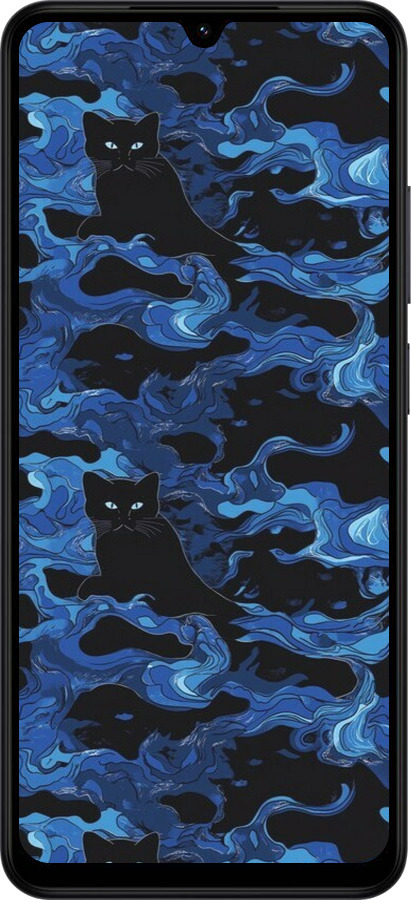 Силиконовый чехол Абстрактный узор черных котов на синем фоне для Xiaomi Redmi A5 4G - 6525u-3926 изображение 