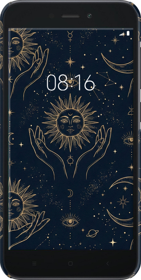 3D пластиковий матовий чехол Celestial Harmony: Sun & Moon Gold Mystic Pattern для Xiaomi Redmi Go - 6778m-1667 изображение 