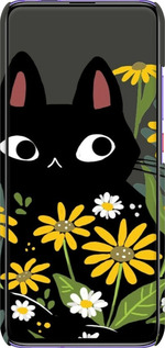 3D пластиковый матовый чехол Черный кот с цветами для Xiaomi Redmi K30 Pro - 6448m-1899 изображение 
