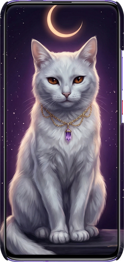 3D пластиковый матовый чехол Mystic White Cat Gothic Dark Purple Gold для Xiaomi Redmi K30 Pro - 6805m-1899 изображение 