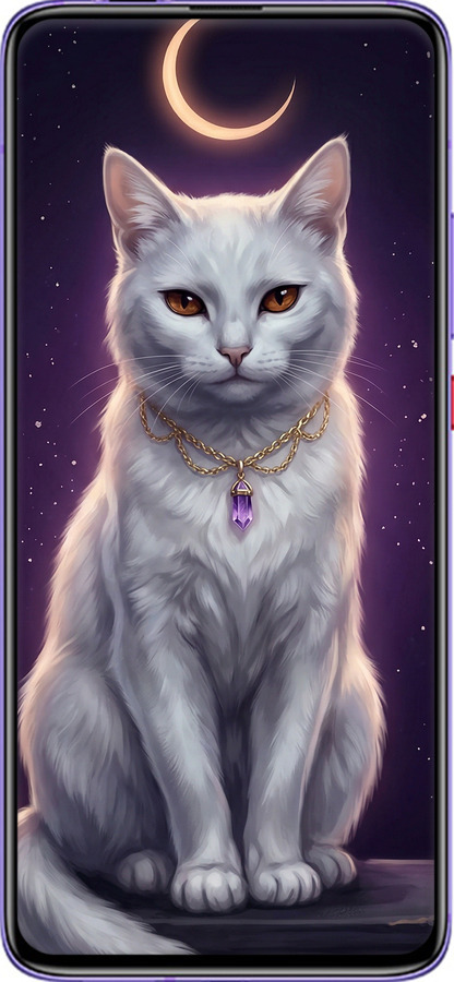 2D пластиковый чехол Mystic White Cat Gothic Dark Purple Gold для Xiaomi Redmi K30 Pro - 6805t-1899 изображение 