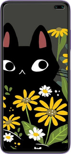 2D пластиковый чехол Черный кот с цветами для Xiaomi Redmi K30 - 6448t-1836 изображение 