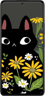 TPU чехол Черный кот с цветами для Xiaomi Redmi K40S - 6448b-2582 изображение 