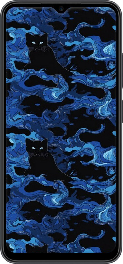 Силиконовый чехол Абстрактный узор черных котов на синем фоне для Xiaomi Redmi Note 11E - 6525u-2634 изображение 