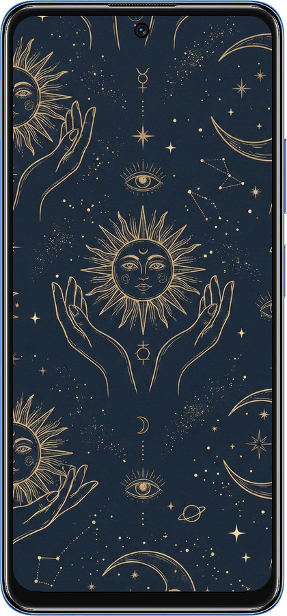 Силиконовый чехол Celestial Harmony: Sun & Moon Gold Mystic Pattern для Xiaomi Poco M4 Pro 5G - 6778u-3851 изображение 