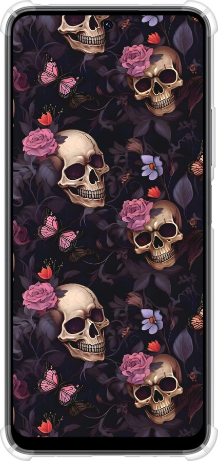 Силикон с усиленными углами чехол Черепа и розы для Xiaomi Redmi Note 12 4G - 6316sp-3021 изображение 