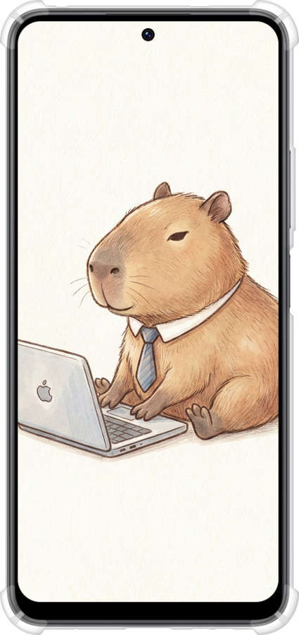 Силикон с усиленными углами чехол Funny Capybara CEO Working для Xiaomi Redmi Note 12 4G - 6777sp-3021 изображение 