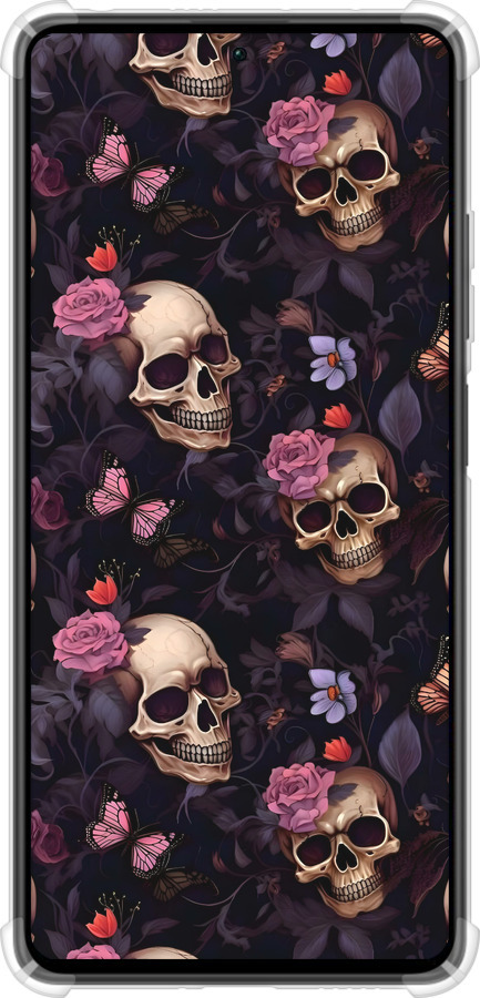 Силикон с усиленными углами чехол Черепа и розы для Xiaomi Redmi Note 12 Pro 5G - 6316sp-2932 изображение 