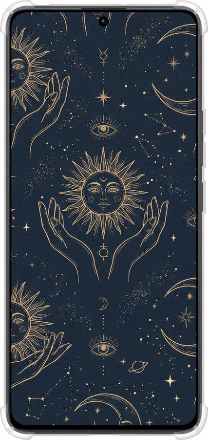 Силіконовий протиударний с посиленими кутами чехол Celestial Harmony: Sun & Moon Gold Mystic Pattern для Xiaomi Redmi Note 13 Pro 4G - 6778sp-3653 изображение 