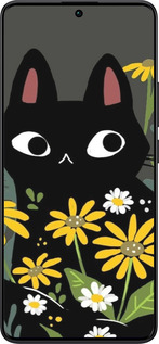 TPU чехол Черный кот с цветами для Xiaomi Redmi Note 13 Pro Plus 5g - 6448b-3400 изображение 