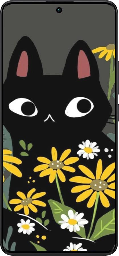 TPU чехол Черный кот с цветами для Xiaomi Redmi Note 13 Pro Plus 5g - 6448b-3400 изображение 