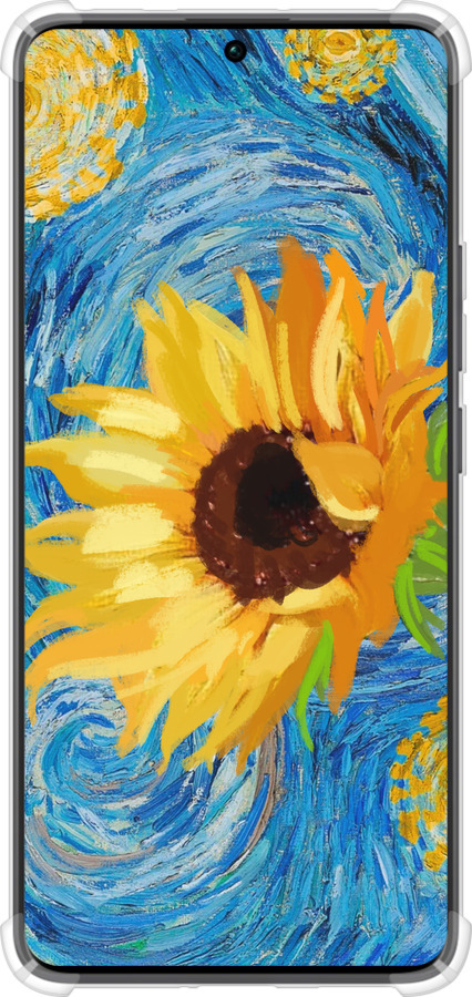 Силикон с усиленными углами чехол Цветы желто-голубые для Xiaomi Redmi Note 13 Pro Plus 5g - 5308sp-3400 изображение 