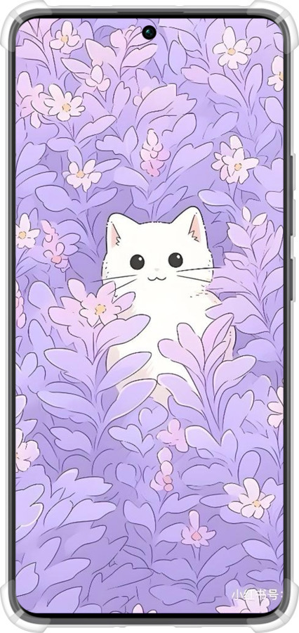 Силіконовий протиударний с посиленими кутами чехол Котик в цветах для Xiaomi Redmi Note 13 Pro Plus 5g - 6390sp-3400 изображение 