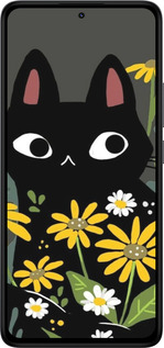 TPU чехол Черный кот с цветами для Xiaomi Redmi Note 14 4G - 6448b-3903 изображение 