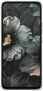 Силикон с усиленными углами чехол Черные цветы для Xiaomi Redmi Note 14 4G - 6031sp-3903 изображение 
