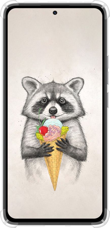 Силикон с усиленными углами чехол Енотик с мороженым для Xiaomi Redmi Note 14 4G - 4602sp-3903 изображение 