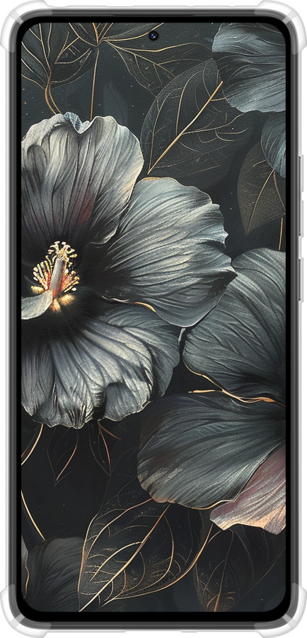 Силикон с усиленными углами чехол Черные цветы для Xiaomi Redmi Note 14 4G - 6031sp-3903 изображение 