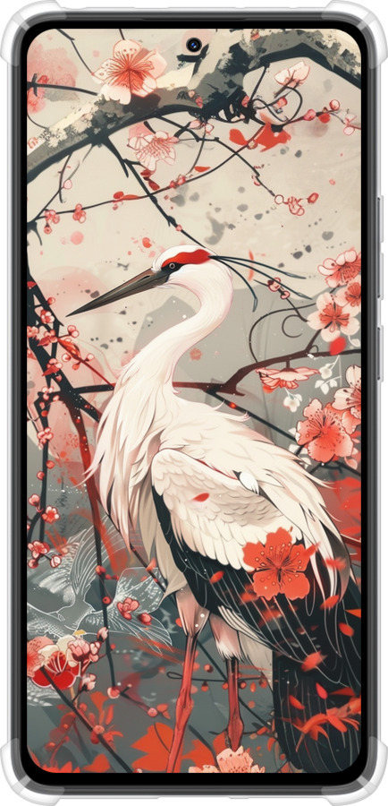 Силикон с усиленными углами чехол Аист в цвету сакуры для Xiaomi Redmi Note 14 4G - 6109sp-3903 изображение 