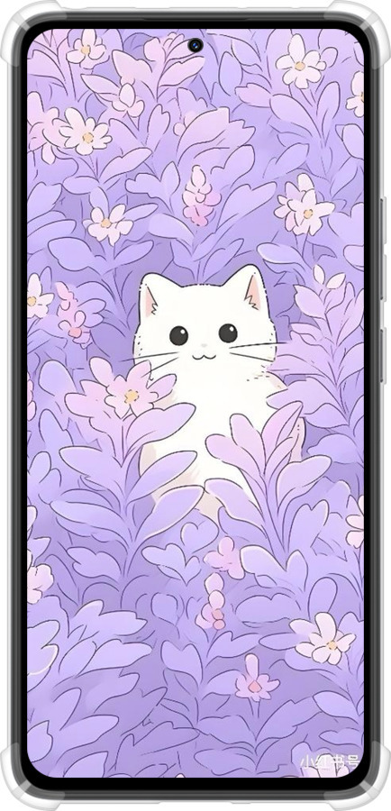 Силикон с усиленными углами чехол Котик в цветах для Xiaomi Redmi Note 14 4G - 6390sp-3903 изображение 