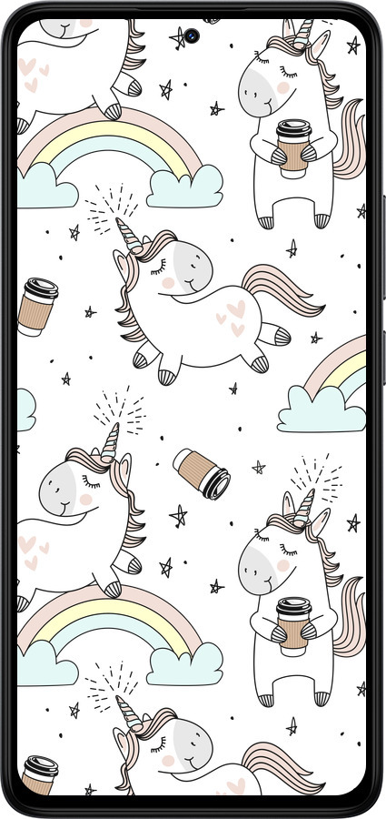 Силиконовый чехол Единорог и кофе для Xiaomi Redmi Note 14 4G - 4661u-3903 изображение 