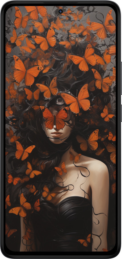 Силиконовый чехол Девушка с оранжевыми бабочками для Xiaomi Redmi Note 14 4G - 5941u-3903 изображение 