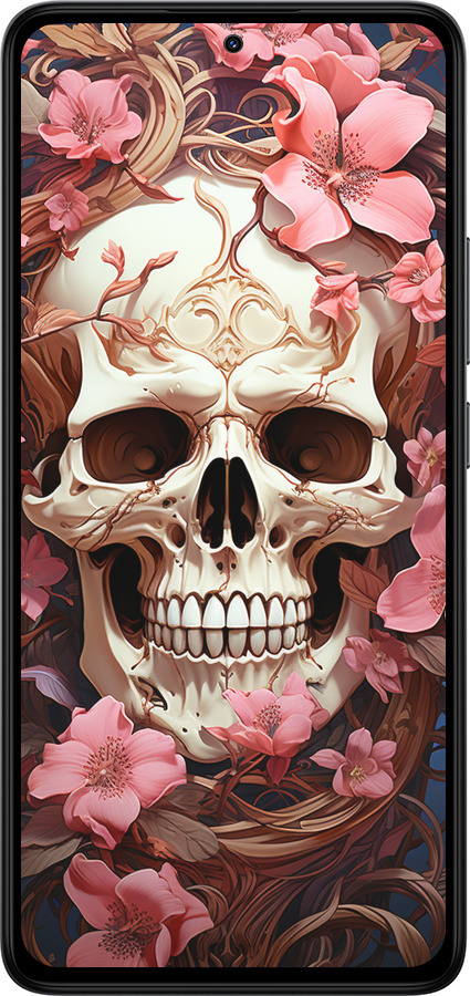 Силиконовый чехол Череп в розовых цветах для Xiaomi Redmi Note 14 4G - 5965u-3903 изображение 