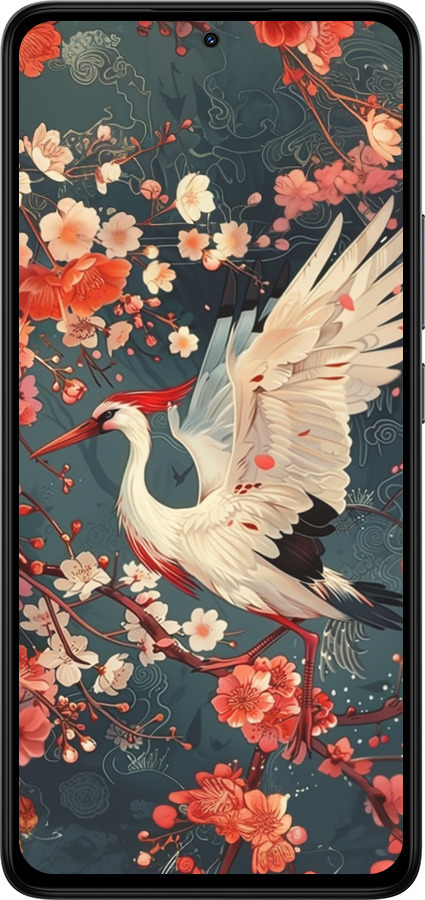 Силиконовый чехол Сакура и аист для Xiaomi Redmi Note 14 4G - 6108u-3903 изображение 