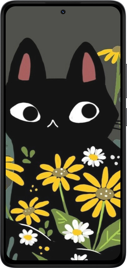 Силиконовый чехол Черный кот с цветами для Xiaomi Redmi Note 14 4G - 6448u-3903 изображение 