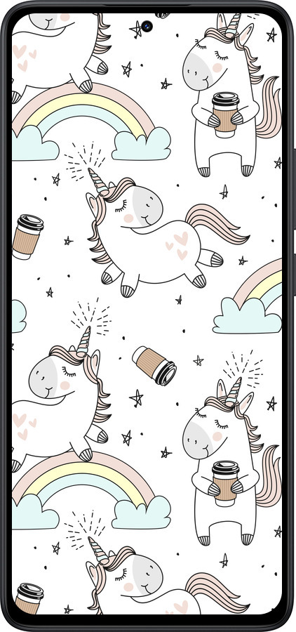 Силиконовый чехол Единорог и кофе для Xiaomi Redmi Note 14 5G - 4661u-3811 изображение 