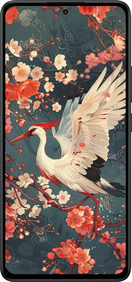 Силіконовий чехол Сакура та лелека для Xiaomi Redmi Note 14 5G - 6108u-3811 изображение 
