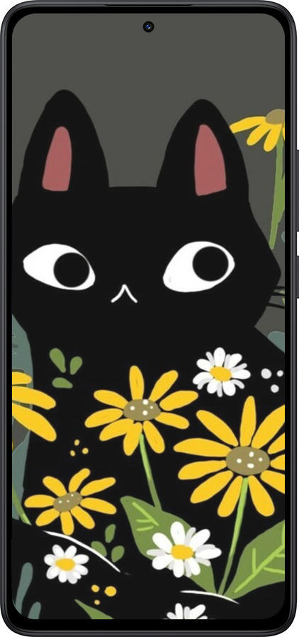 Силиконовый чехол Черный кот с цветами для Xiaomi Redmi Note 14 5G - 6448u-3811 изображение 
