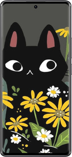 TPU чехол Черный кот с цветами для Xiaomi Redmi Note 14 Pro 4G - 6448b-3808 изображение 