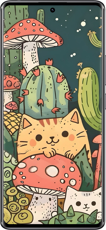 TPU чехол Коты грибы для Xiaomi Redmi Note 14 Pro 4G - 6321b-3808 изображение 